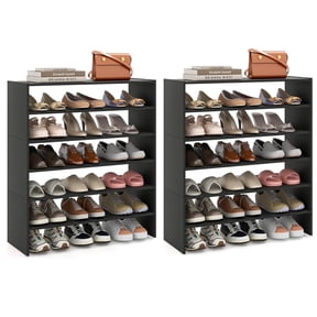 Costway 6 PCS Stackable Shoe Rack 31-Inch Horizontal Organizer 2-tier StorageShelf Black