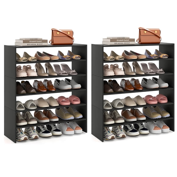 Costway 6 PCS Stackable Shoe Rack 31-Inch Horizontal Organizer 2-tier StorageShelf Black