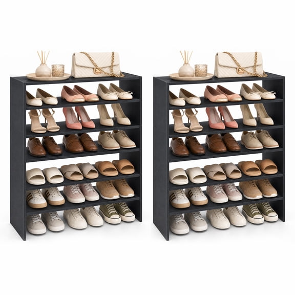 Costway 6 PCS Stackable Shoe Rack 31-Inch Horizontal Organizer 2-tier StorageShelf Black