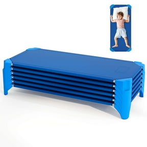 Costway 6 Pack Stackable Daycare Cots with Easy Lift Corners Heavy-Duty Metal Frame Kids Blue