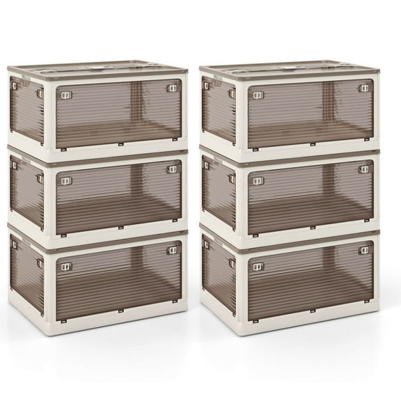 Costway 6 Pack Stackable Storage Bins with Lids 54 Gallon Collapsible Plastic Container Box