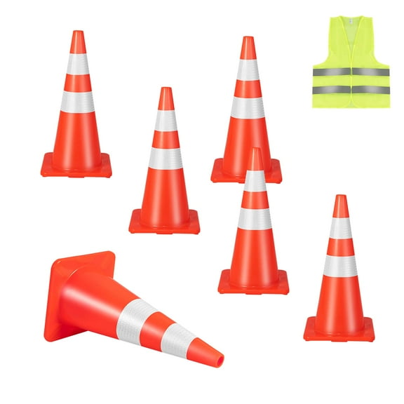 Costway 6 Pack Traffic Safety Cones 28'' Parking Cones with Reflective Collars Safety Vest