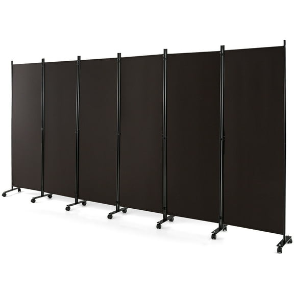 Costway 6-Panel Folding Room Divider 6FT Rolling Privacy Screen with Lockable Wheels Brown