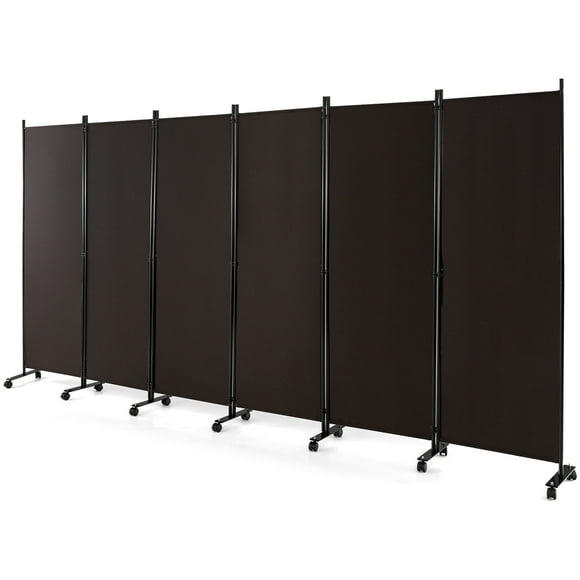 Costway 6-Panel Folding Room Divider 6FT Rolling Privacy Screen with Lockable Wheels Brown