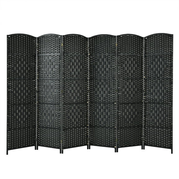 Costway 6-Panel Room Divider 6Ft Weave Fiber Folding Privacy Screen Black