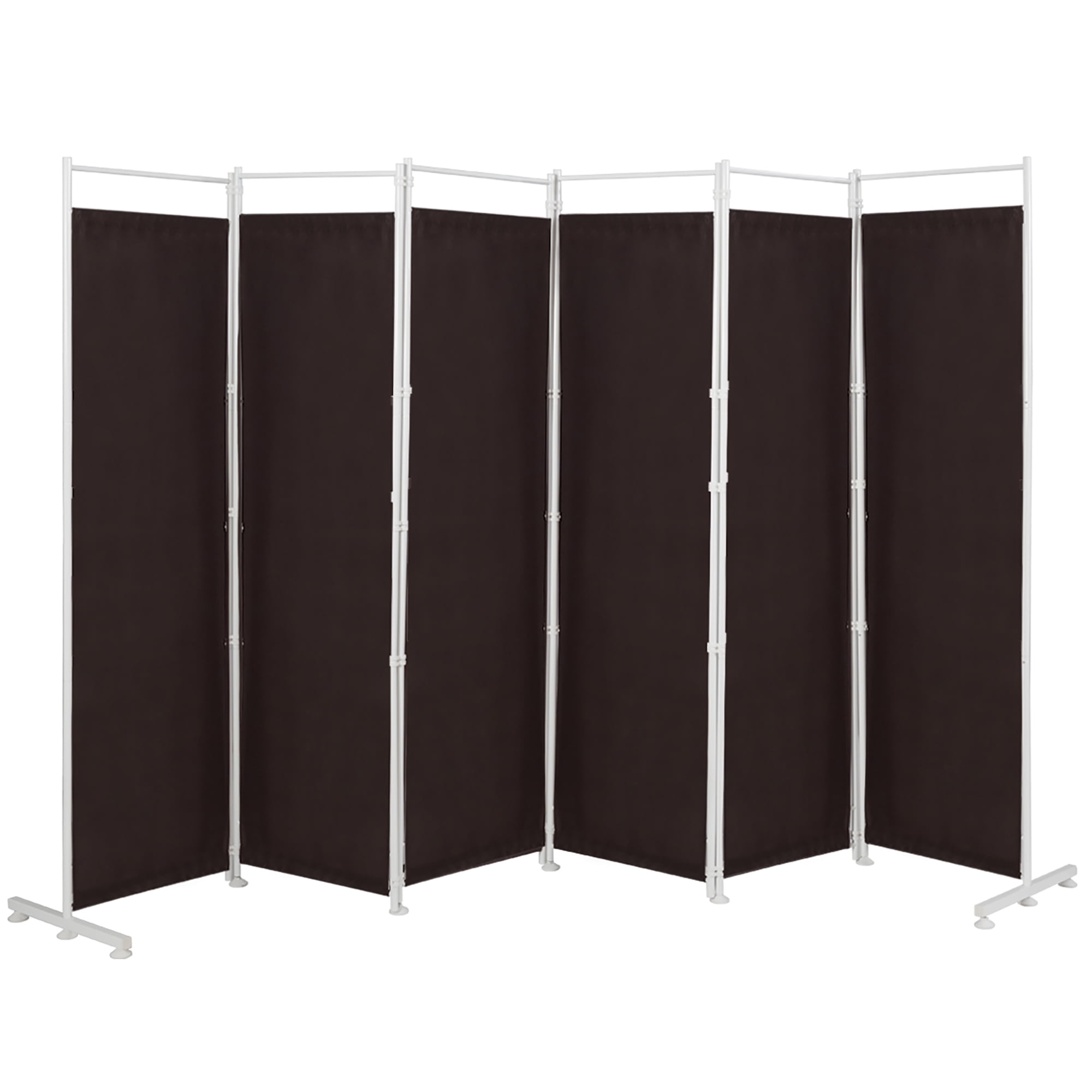 Brown Polyester 6-Panel Folding Room Divider with Steel Frame