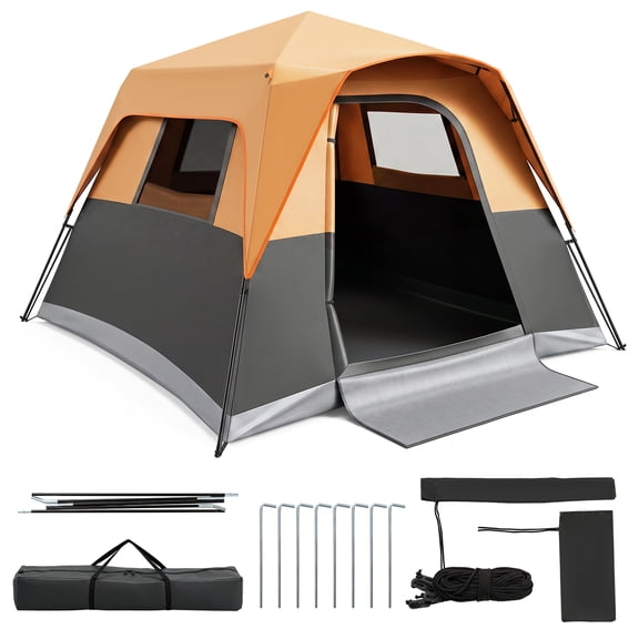 Costway 6-Person Outdoor Camping Tent with Rainfly & Carrying Bag, 3000mm Water-Resistant Orange