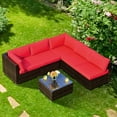 thumbnail image 1 of Costway 6 Piece Rattan Outdoor Patio Bar Set, Mix Brown/Red, 1 of 8