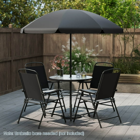Costway 6 Pieces Patio Dining Set with Umbrella Outdoor Table and Chairs Set for Garden