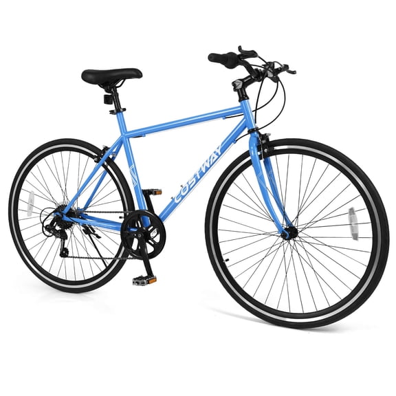 Costway 6-Speed Cycling Bike with All-terrain Rubber Wheels Dual Brakes Adjustable Saddle Blue