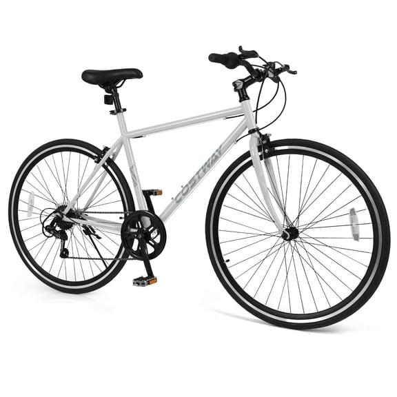 Costway 6-Speed Cycling Bike with All-terrain Rubber Wheels Dual Brakes Adjustable Saddle Gray