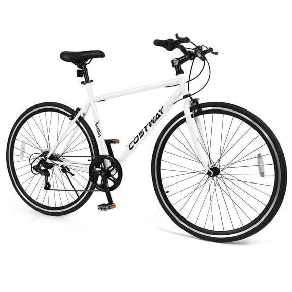Costway 6-Speed Cycling Bike with All-terrain Rubber Wheels Dual Brakes Adjustable Saddle White