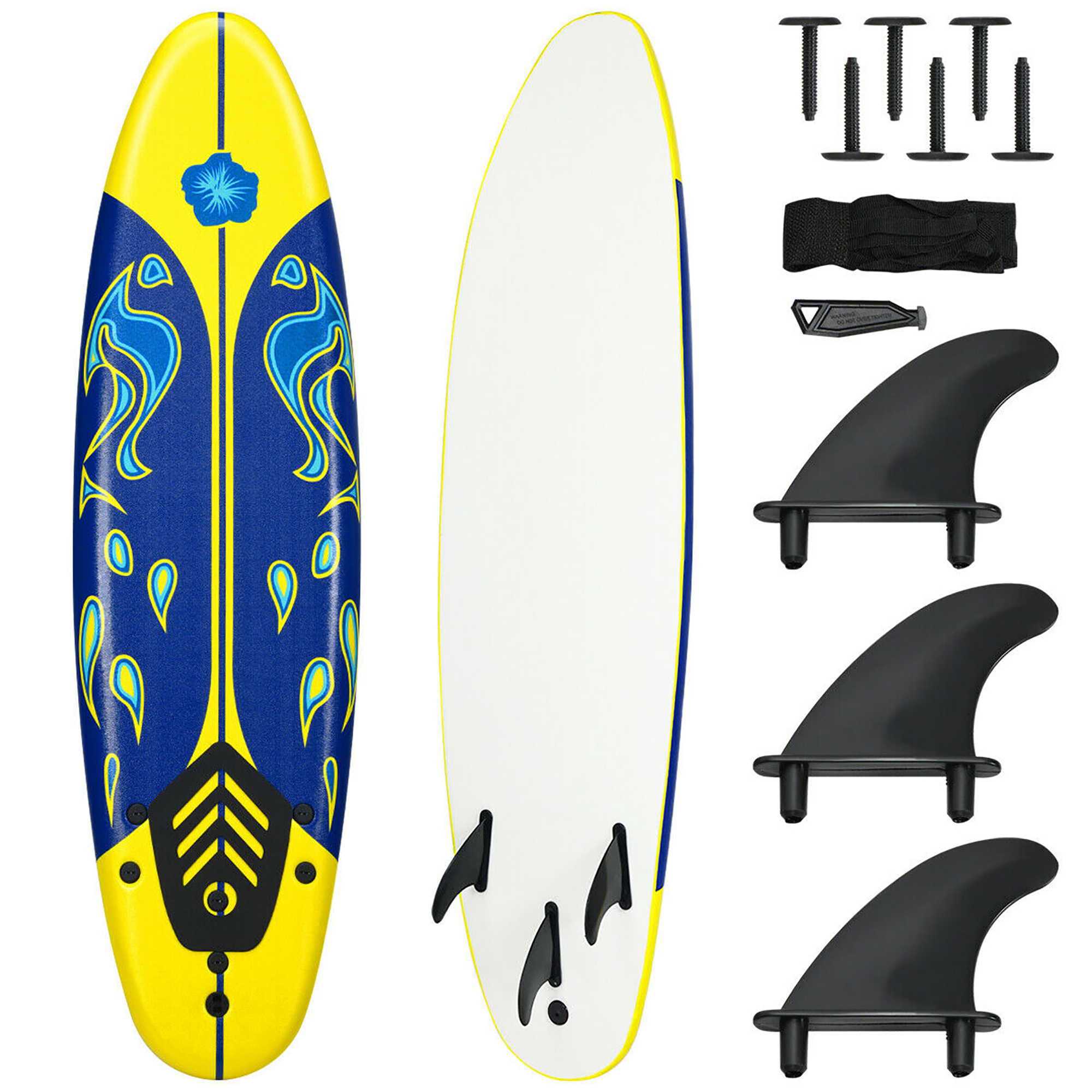 Costway 6' Surfboard Foamie Body Surfing Board W/3  Fins & Leash for Kids Adults Yellow - image 1 of 10