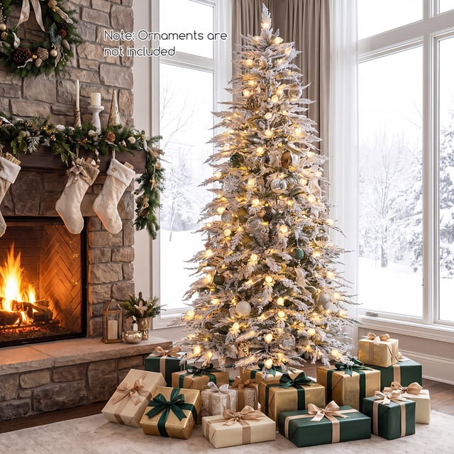 Costway 6 ft Flocked Cypress Christmas Tree with 526 Full PE Branch ...