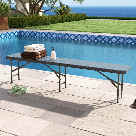 Costway 6 ft Plastic Folding Bench with 1320 LBS Capacity Handle & Lock For Outdoor Picnic Gray
