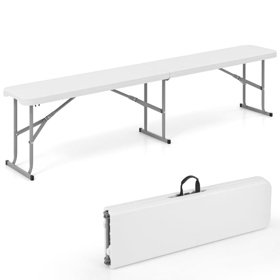Costway 6 ft Plastic Folding Bench with 660 LBS Capacity Handle & Lock For Outdoor Picnic White