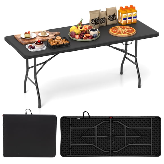 Costway 6 ft Portable Folding Table with HDPE Tabletop Safe Lock Mechanism Carrying Handle Black