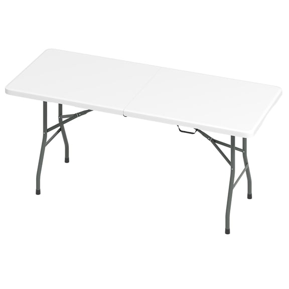 Costway 6 ft Portable Folding Table with HDPE Tabletop Safe Lock Mechanism Carrying Handle White
