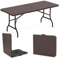 thumbnail image 1 of Costway 6 ft Portable Folding Table with Wood Grain HDPE Tabletop Safe Lock Mechanism Brown, 1 of 10