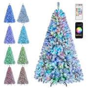 Costway 6 ft Smart Pencil Christmas Tree with Remote & APP, 300 Pre-Lit RGB LED Lights