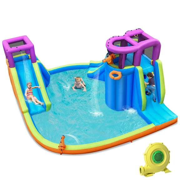 Costway 6 in 1 Inflatable Dual Slide Water Park Climbing Bouncer W/ 950W Blower