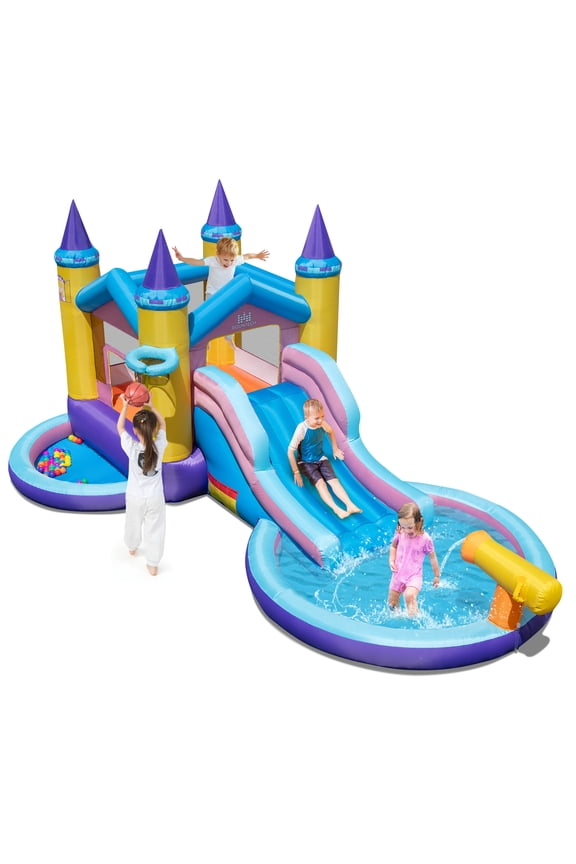 6 in 1 Kids Inflatable Water Slide with Slide Splash Pool (Without Blower)