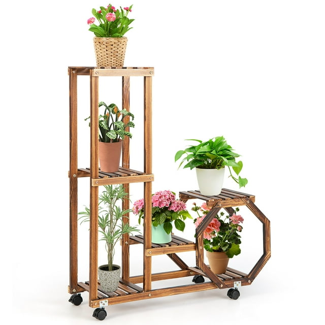 Costway 6Tier Potted Plant Stand Wooden Storage Display Shelf Rack For
