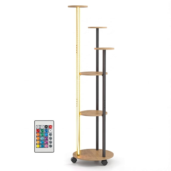 Costway 6-tier Plant Stand with RGB Light Adjustable Lighting Modes Remote APP Control Natural + Black