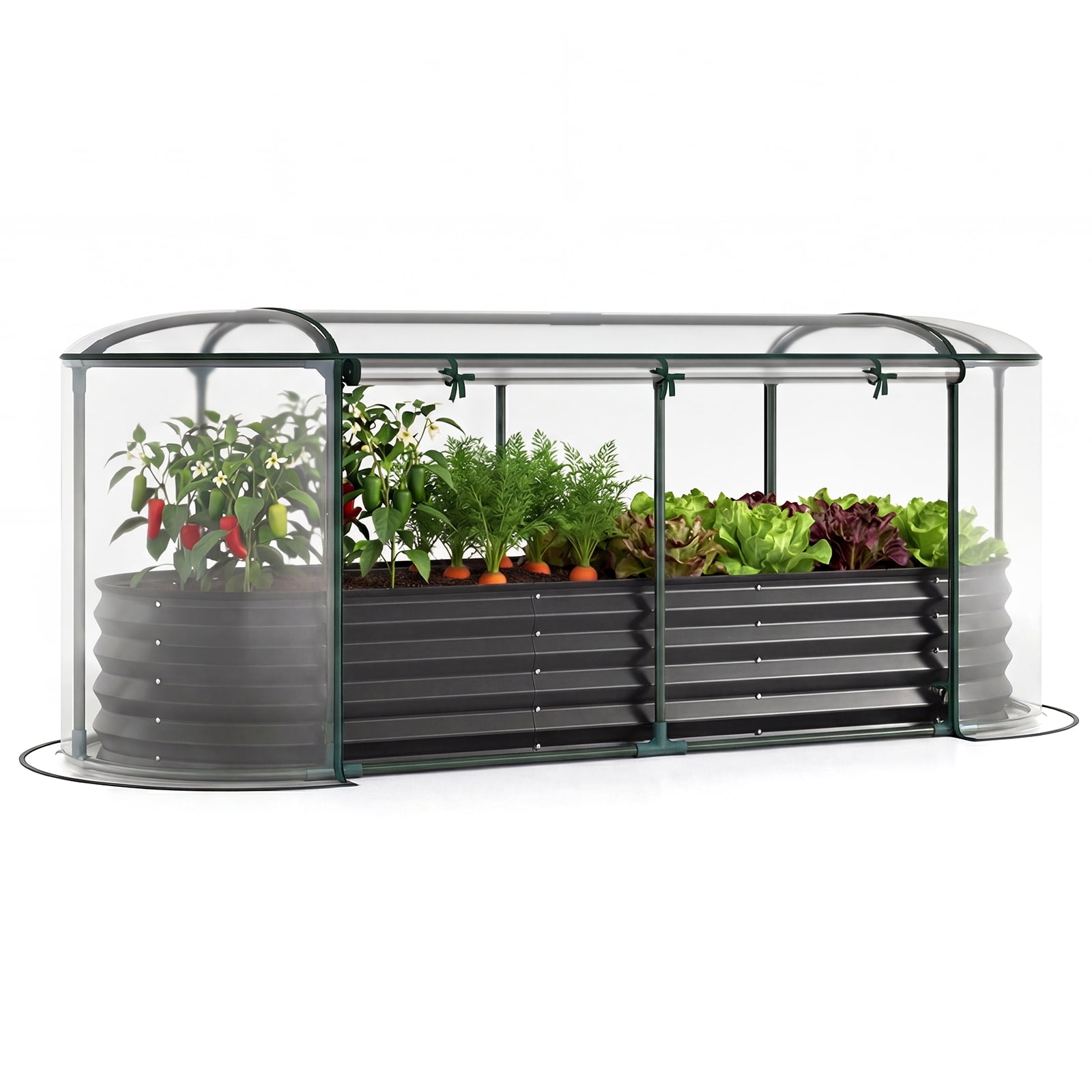 Costway 6 x 2 x 1 FT Color Steel Raised Garden Bed with Greenhouse Cover, Roll-up Window Black + Transparent