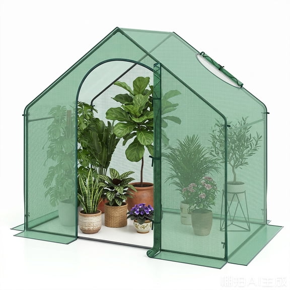 Costway 6 x 3 x 5.5FT Mini Walk-in Greenhouse with PE Cover Rustproof PE-Coated Metal Frame