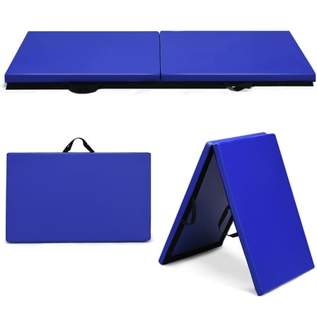 Costway 6'x2' Folding Gymnastics Panel Mats Exercise Stretch Gymnastic w/Handle  Blue