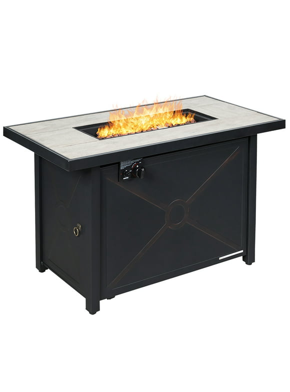 Costway 60,000 BTU Outdoor Rectangle Gas Fire Table W/ Ceramic Tabletop Ideal for Backyard Poolside