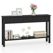 Costway 60'' Console Table Retro Entryway Sofa Table with 4 Drawers & Open Shelf Hallway