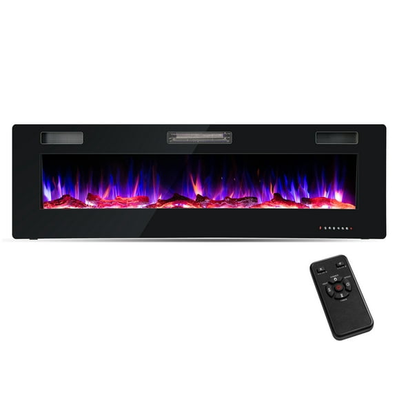 Costway 60 Inches Ultra-thin Electric Fireplace Recessed & Wall Mounted with Log Crystals
