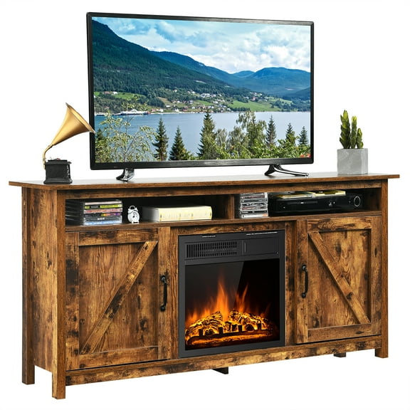 Costway 60'' Industrial Fireplace TV Stand W/18'' 750W/1500W Electric Fireplace