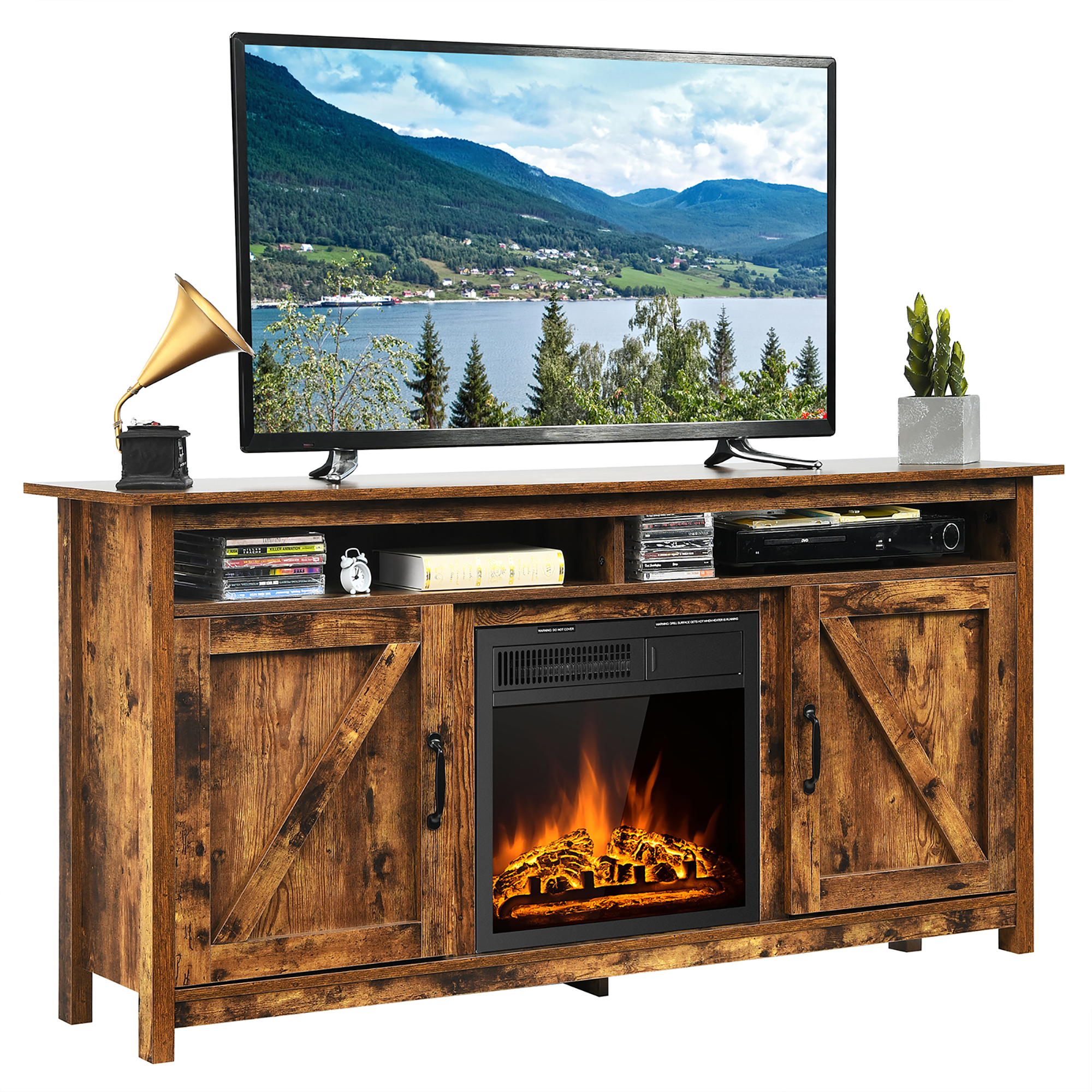 Costway 60'' Industrial Fireplace TV Stand W/18'' 750W/1500W Electric Fireplace - image 1 of 8