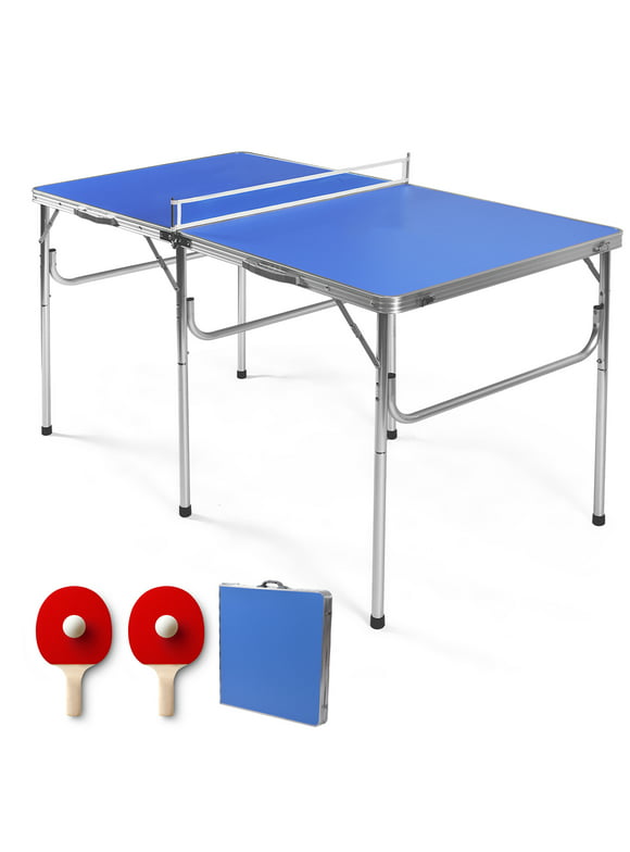 Costway 60'' Portable Table Tennis Ping Pong Folding Table with Accessories Indoor Game Blue