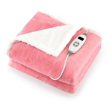 Costway - 60''x 50''  Heated Blanket Throw with 10 Heat & 9 Hours Time Settiings - Pink/White