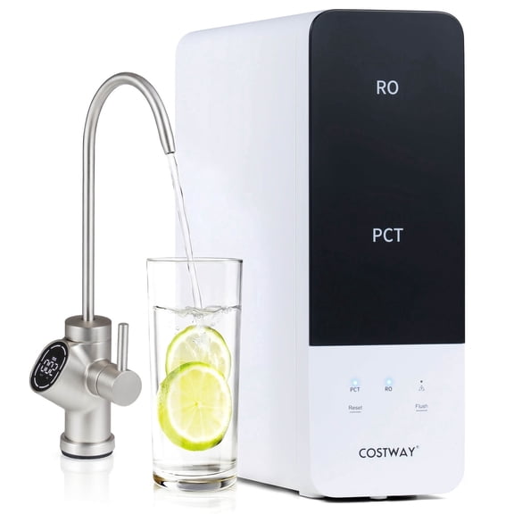 Costway 600 GPD Tankless Under-Sink RO System with 8-Stage Filtration & Smart LED Faucet Black + White-600 GPD