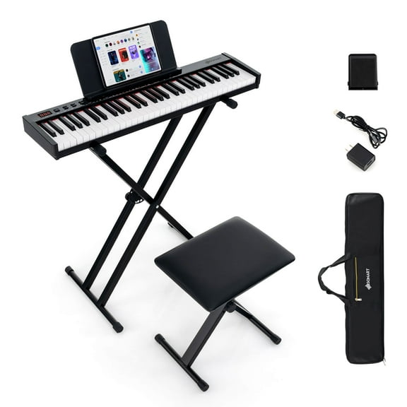 Costway 61-Key Electric Piano Keyboard for Beginners with Adjustable Stand & Stool