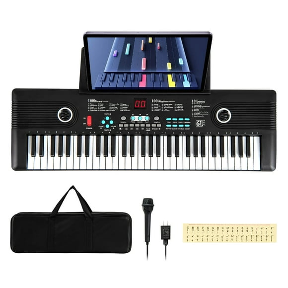 Costway 61 Keys Kids Piano Keyboard with Carry Bag Microphone Sheet Stand Power Supply