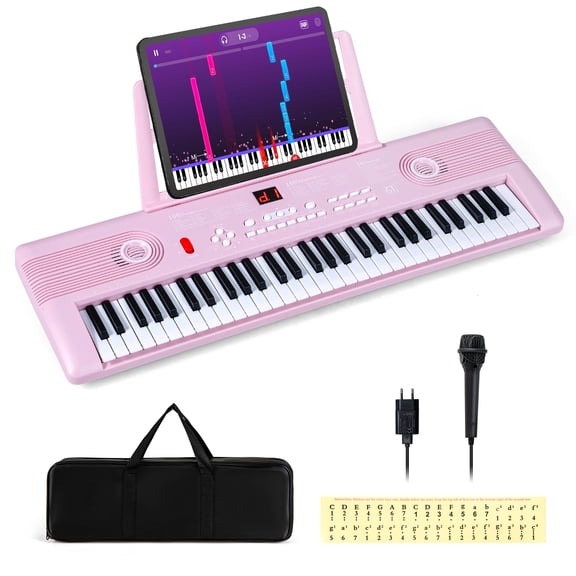 Costway 61Key Keyboard Piano for Beginners,Electric Portable Digital Piano with Music Stand Pink