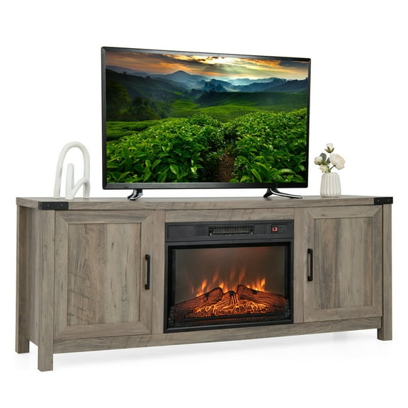 Costway 62'' Fireplace TV Stand Media Console Cabinet W/23'' Electric Fireplace for 70'' TV