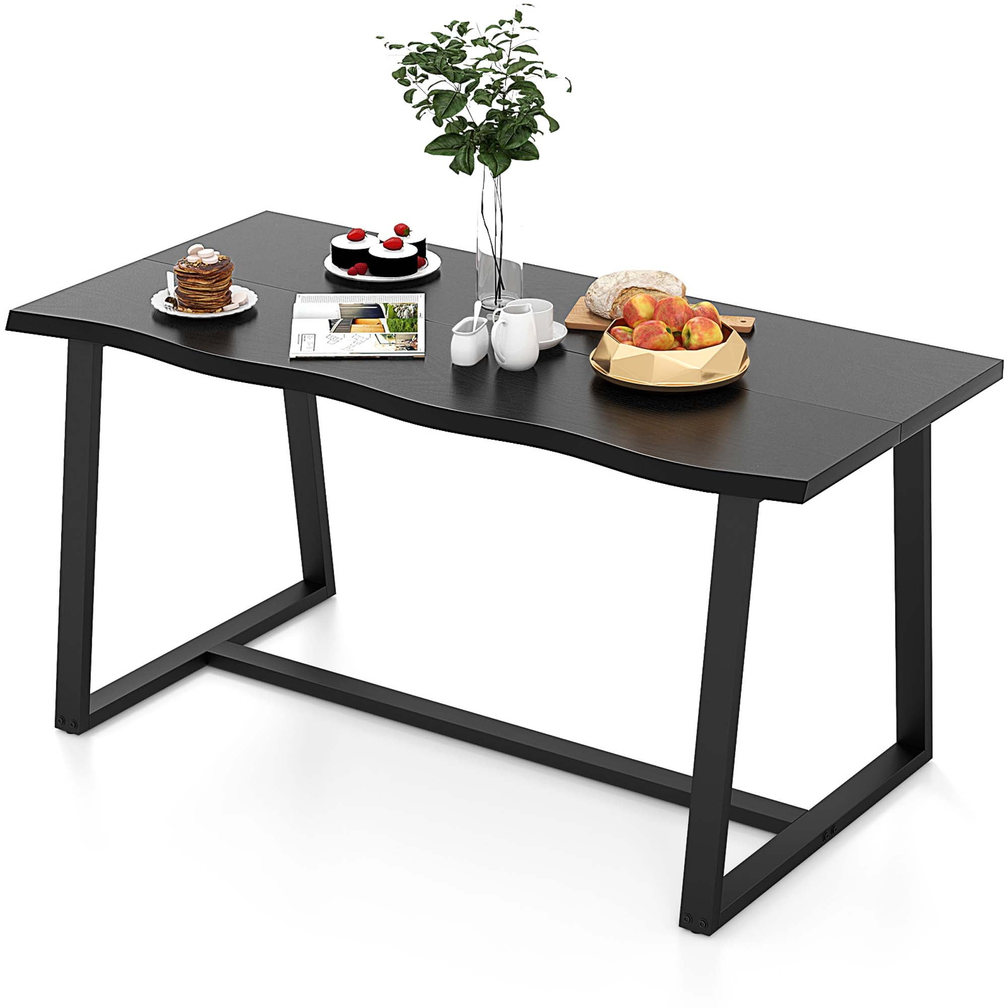 Costway 63" Large Dining Table for 4-6 People with Wavy Edge Heavy-duty Metal Frame Black