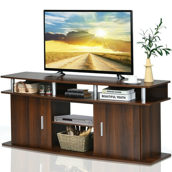 Costway 63''TV Stand Entertainment Console Center W/ 2 Cabinets Up to 70''Walnut