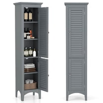 Costway 63” Tall Bathroom Cabinet with 2 Louvered Doors & Adjustable Shelf, Elevated Legs Gray