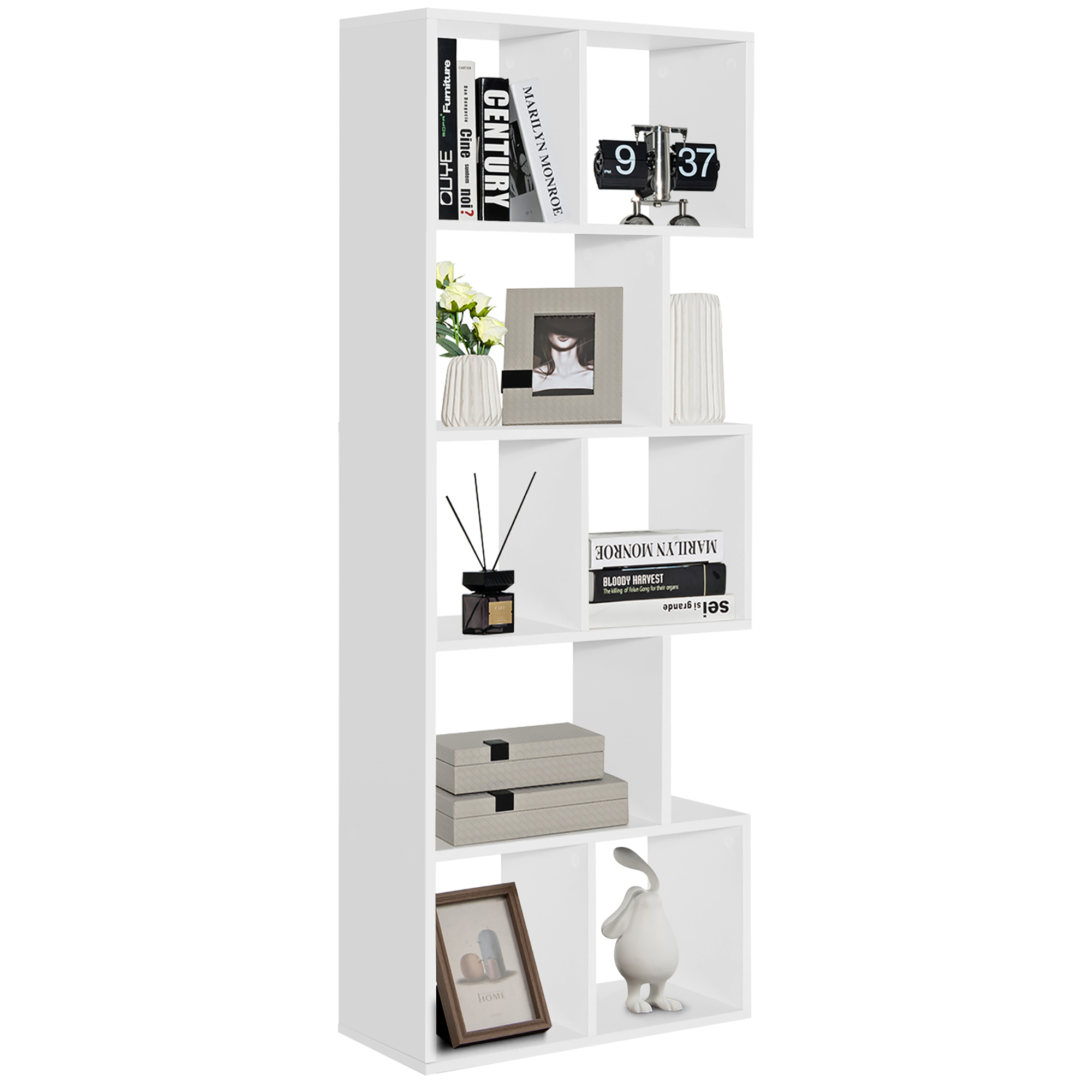 Costway 63'' Wooden 5-Tier Geometric Bookshelf S-shaped Display Shelf Stand Room Divider White - image 1 of 10