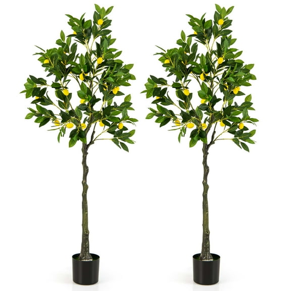 Costway 63 in Artificial Lemon Tree in Cement Pot (2 Count)