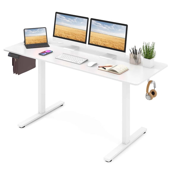 Costway 63 x 24 Inch Sit Stand Desk Height Adjustable Electric Standing Desk White