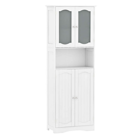 Costway 64.5" Tall Bathroom Cabinet with Tempered Glass Doors Adjustable Shelves White
